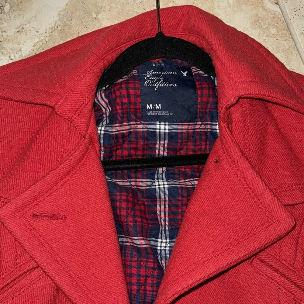 Thick double lined warm American eagle outfitters red pea coat - Picture 5 of 9